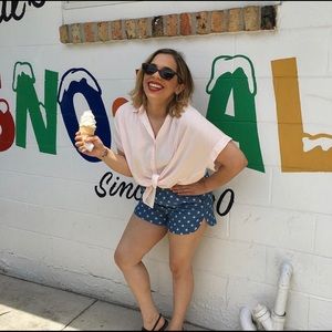 Blush Pink Stripe Short Sleeve Button Up